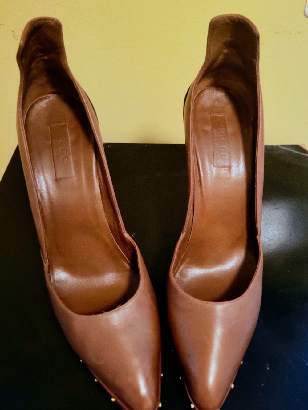 Gucci Brown Pointed-Toe Leather Heels